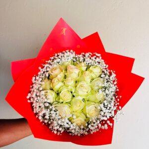 20 Stems White Rose With Gyp