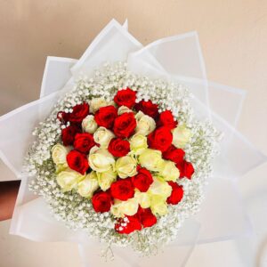 40 stems Red and white with gyp