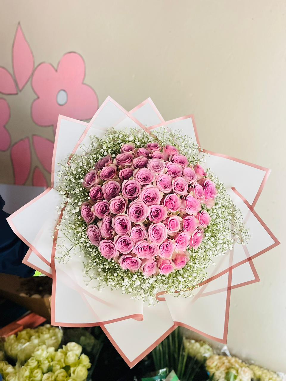 50 Stem Pink With Gym